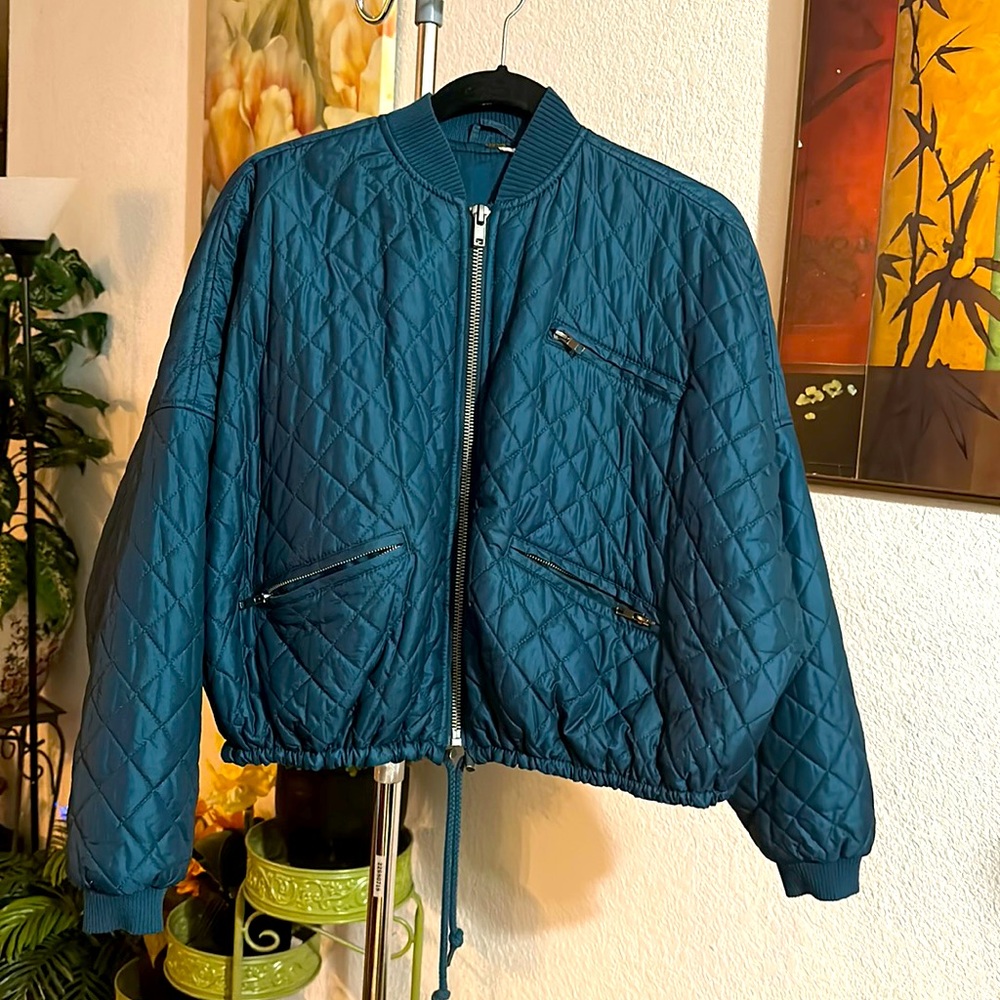 Free People Quilted Teal Bomber Jacket